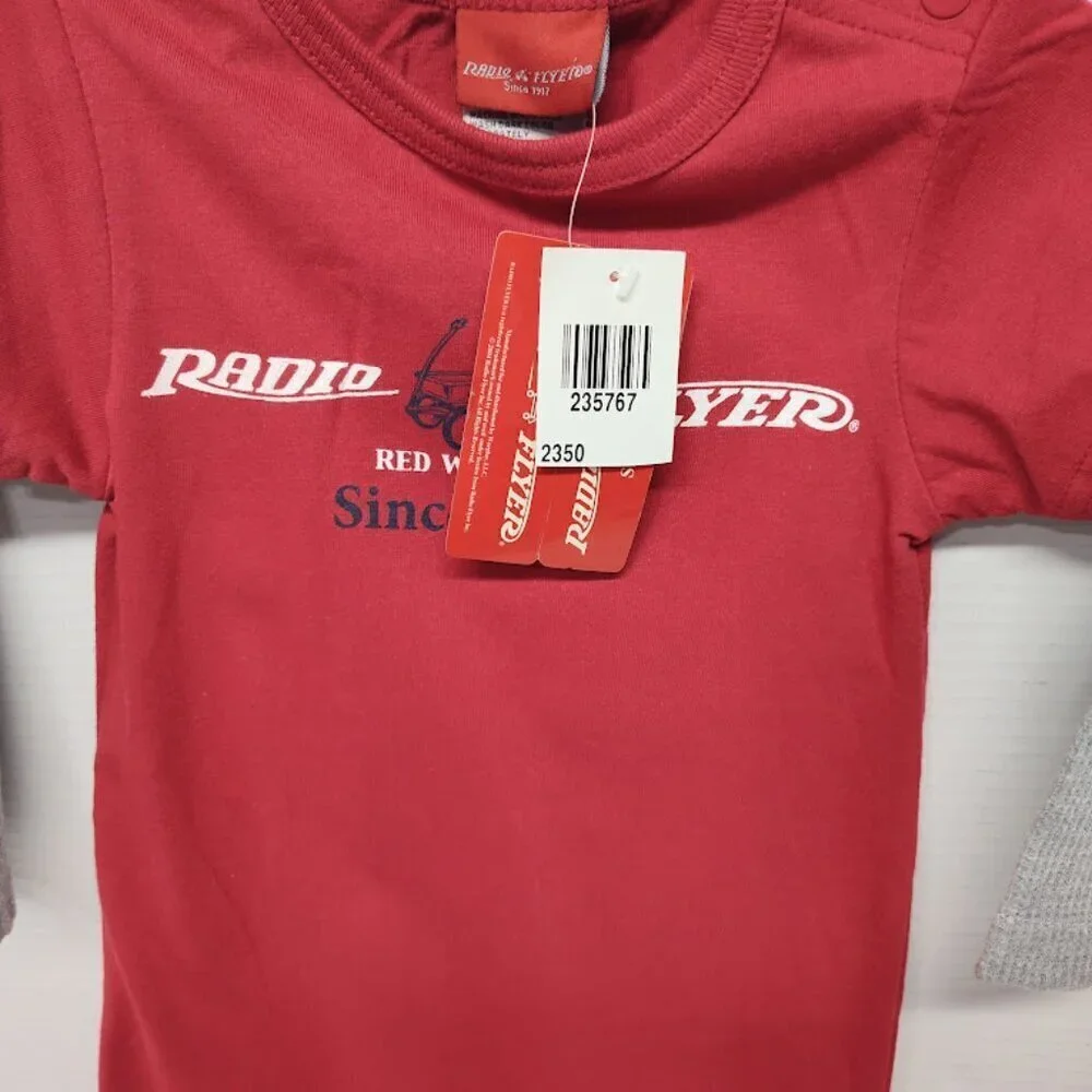Radio Flyer 1 Piece Snap Bottom Outfit 2004 Red with Grey Sleeve 24 Months NWT